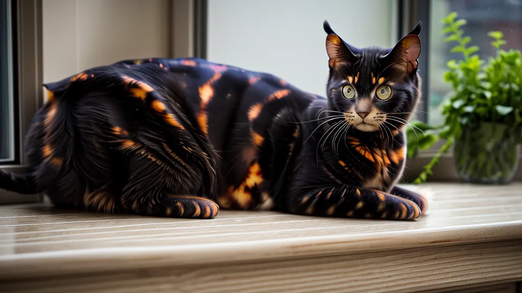 Katze Zwetschge auf dem Fensterbrett, ruhiger Moment beim Wahrnehmungstraining