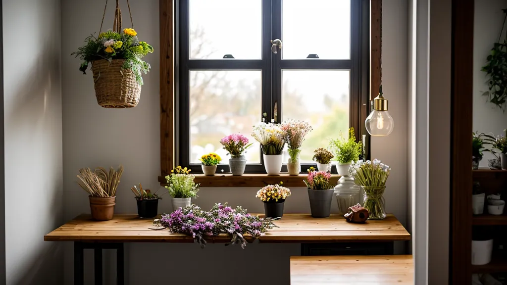 Schamanische Trommel und Räucherbündel neben Pfingstrosen, Alltagsintegration der schamanischen Ausbildung im Blumenladen