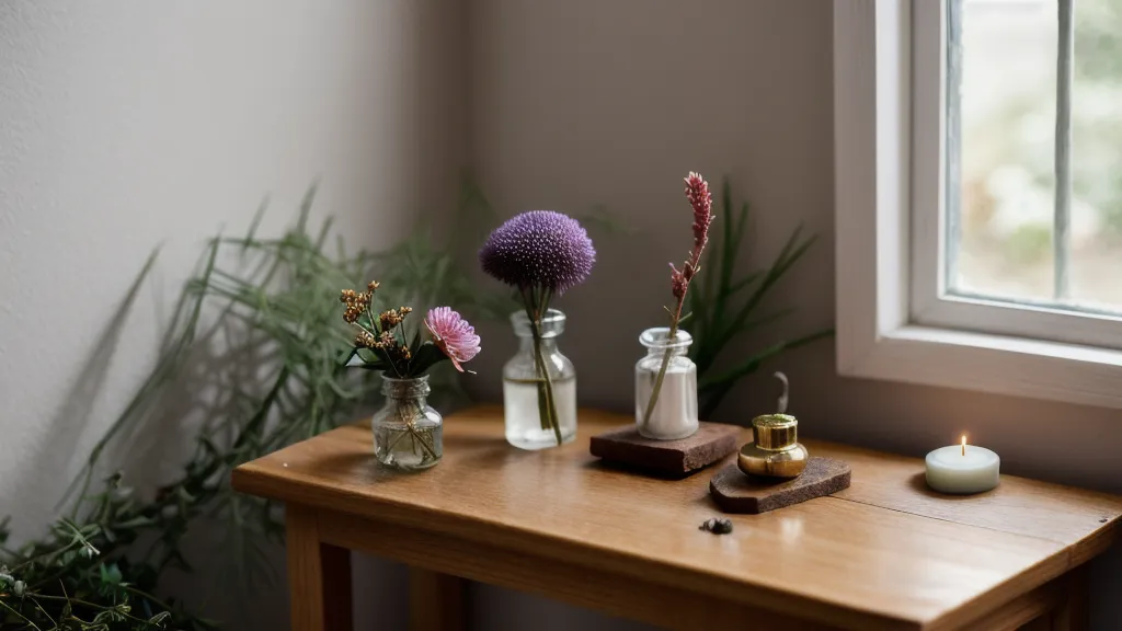 Selbst gestalteter spiritueller Altar für die tägliche Praxis in einer kleinen Wohnung im Bremer Viertel