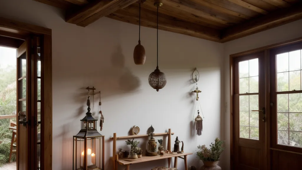 Einzelne Anemone und kleine Glocke im Kerzenschein auf dem Hausaltar
