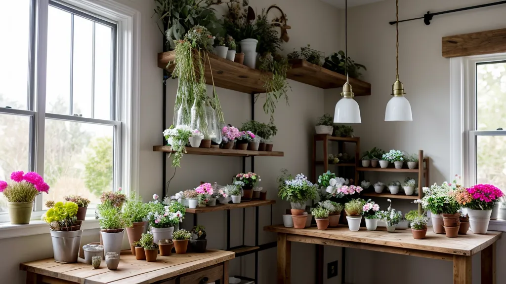 Innenansicht eines schmalen Blumenladens im Bremer Viertel, Alltagsort der Floristin während ihrer spirituellen Ausbildung